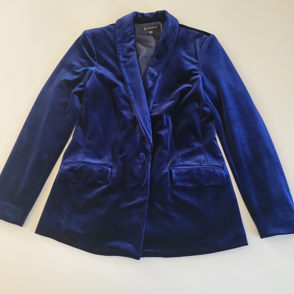 INC International Concepts Velvet Blazer Jacket Royal Blue Size Medium - Picture 1 of 7
